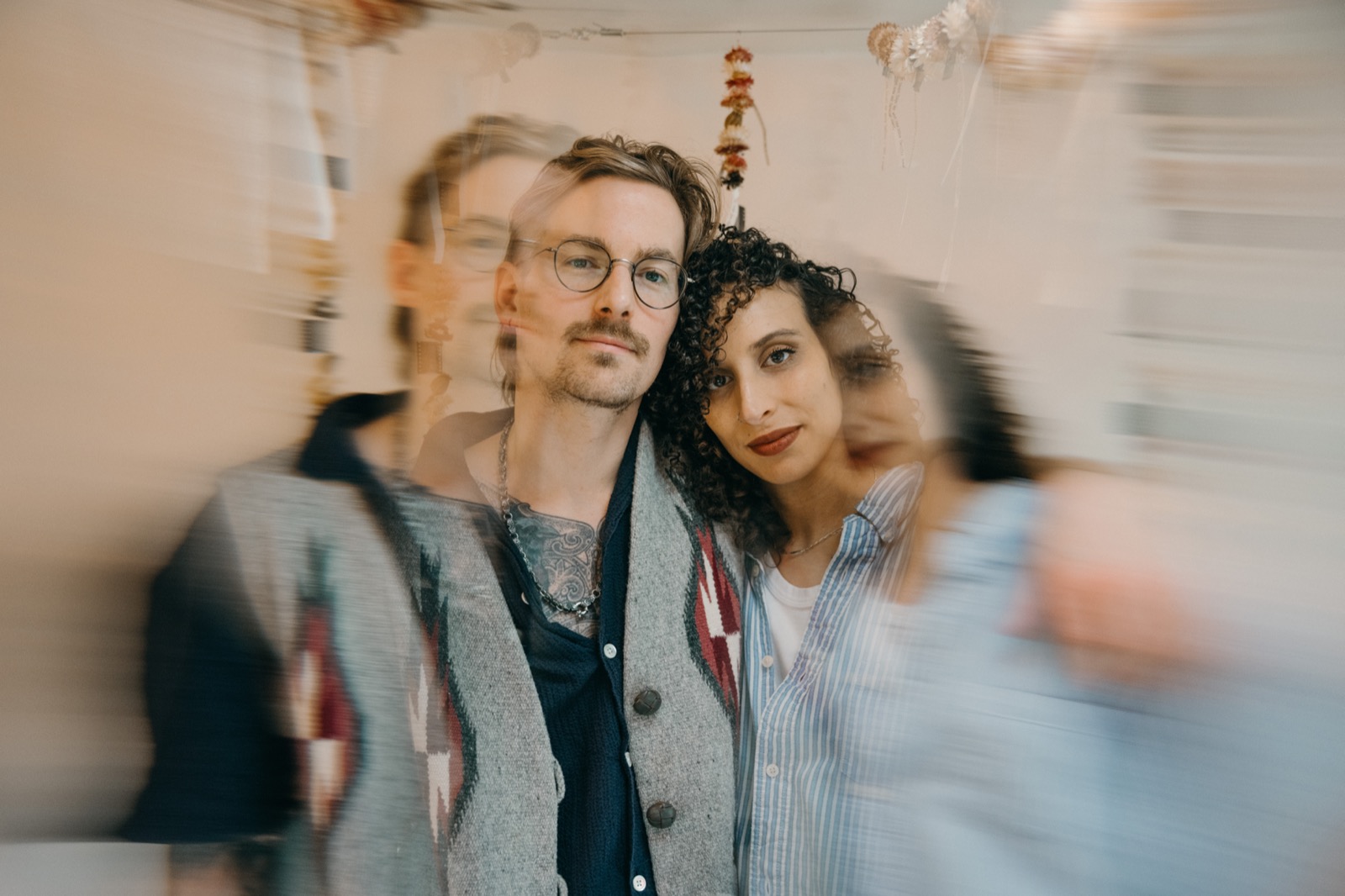 Double-exposure portrait of Joey and Sara